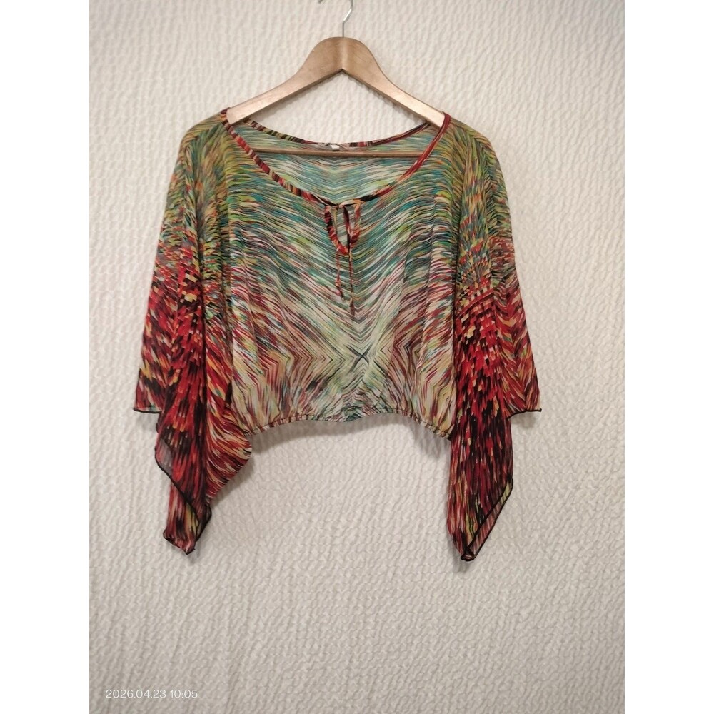 Body Central Womens Wavy Striped Sheer Crop Top Blouse Size M Multicolor